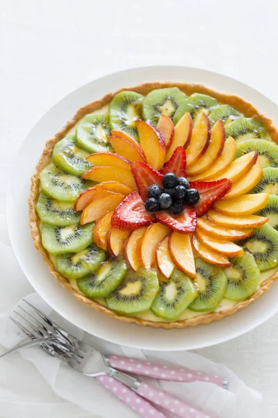 Closeup View Fruit Vanilla Cream Flan — Stock Photo, Image