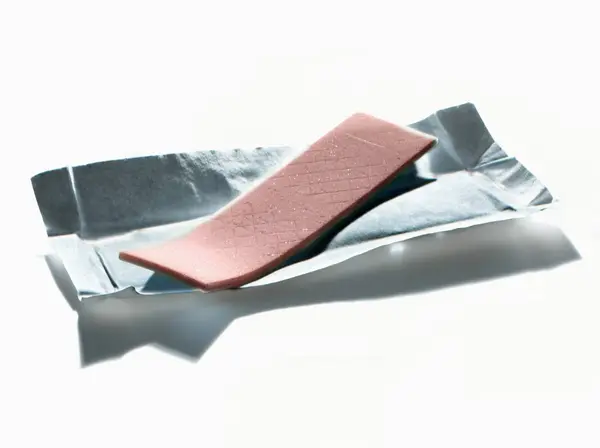 Closeup View Strawberry Chewing Gum Foil — Stock Photo, Image