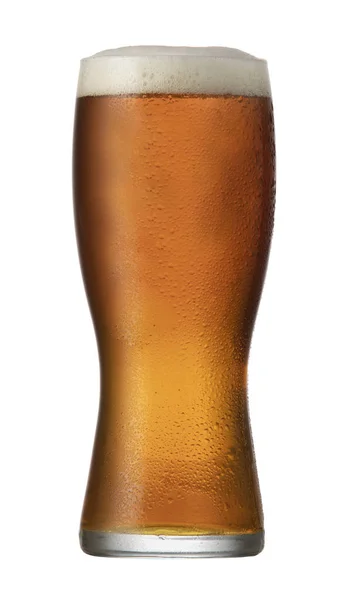 Холодний Ель Пиво Наливається Крана Охолоджений Келих Смачною Головою Піни — стокове фото