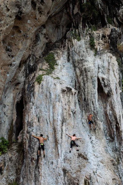 Rock-climbers get upward on the steep rock — Stock Photo, Image