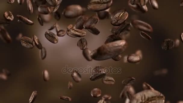 4 k で落ちてくるコーヒー豆単発背景のアニメーション ・ ビデオ — ストック動画