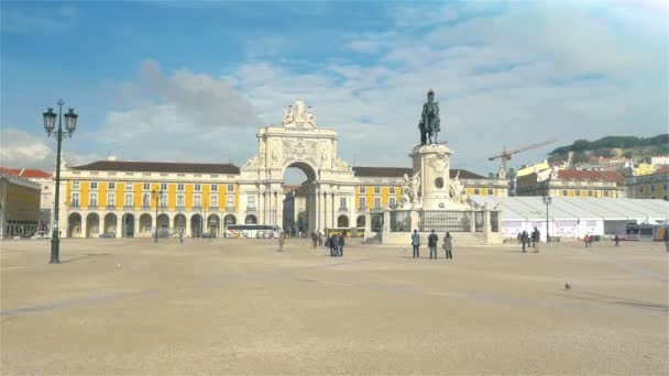 Praca do Comercio Lisbon, Portekiz 4K — Stok video
