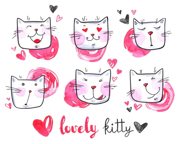 Watercolor cute cats. — Stock Photo, Image