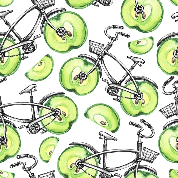 Візерункові велосипеди з яблучними колесами . — стокове фото
