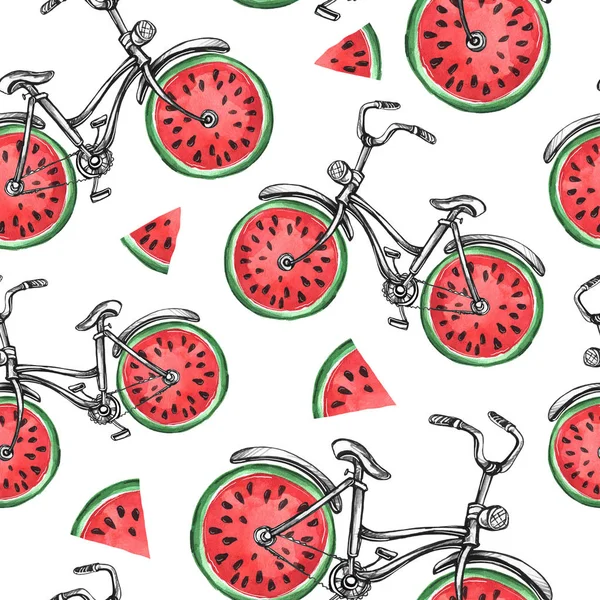 Patroon fietsen met watermeloen wielen — Stockfoto