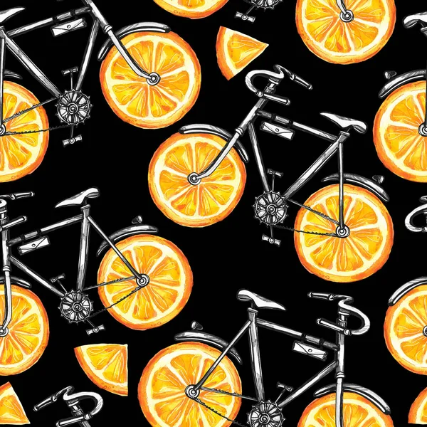 pattern bicycles with orange wheels