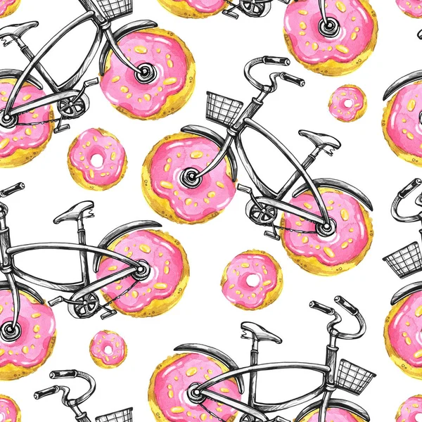 Візерунок велосипеди з колесами пончиків — стокове фото