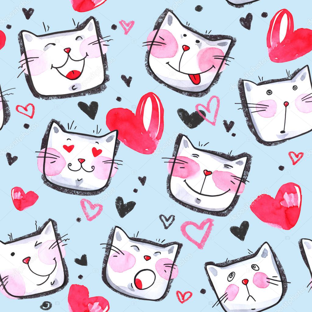 seamless pattern with cute kittens.