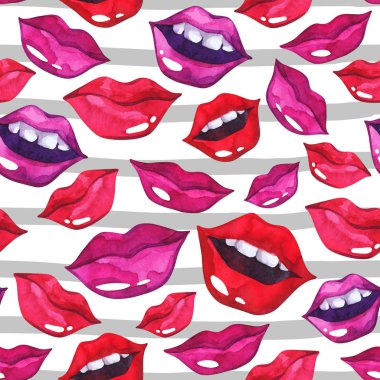 Parlak dudaklar ve öpücük desen el boyalı