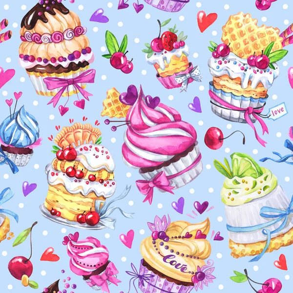 Seamless pattern with tasty desserts — Stock Photo, Image