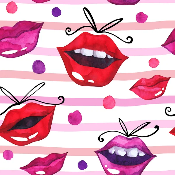 Hand painted bright lips and kiss pattern