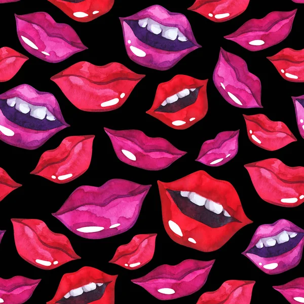 Mão pintados lábios brilhantes e padrão de beijo — Fotografia de Stock