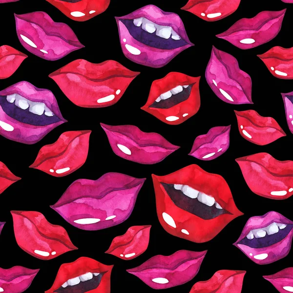 Hand painted bright lips and kiss pattern — Stock Photo, Image