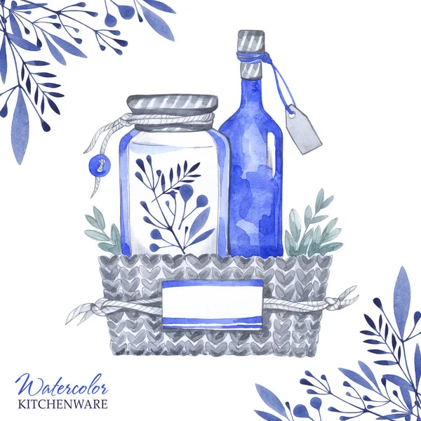 Watercolor illustration with isolated glass jar — Stock Photo, Image
