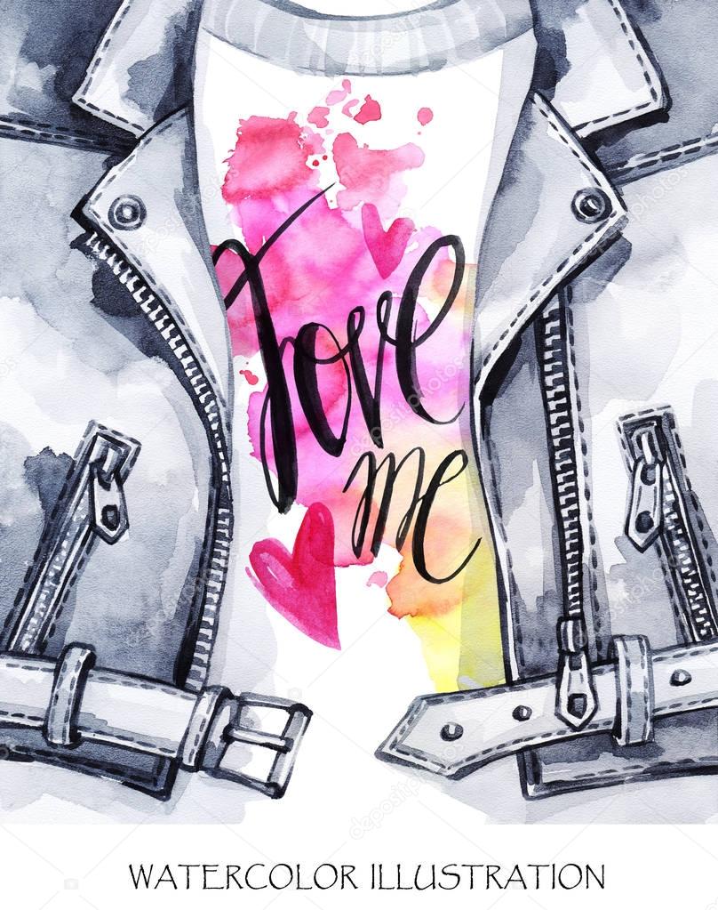 Watercolor illustration. Valentines Day Card