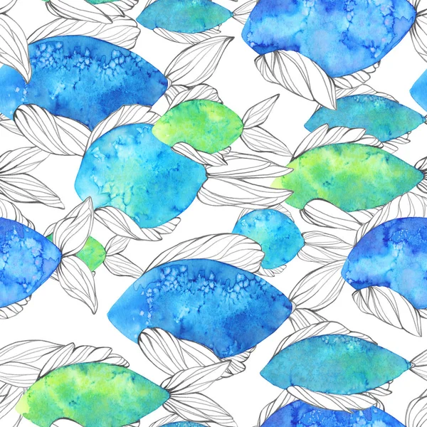Handgeschilderde naadloze patroon met vis — Stockfoto