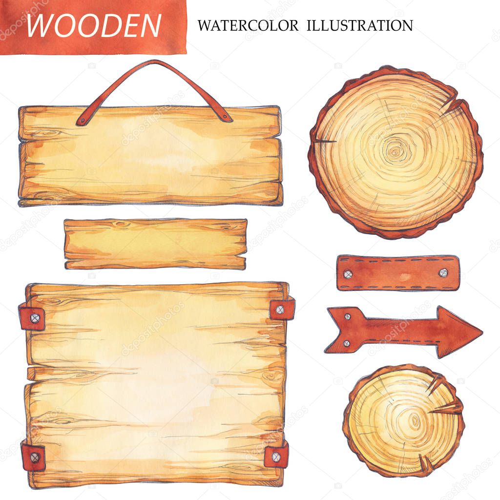 collection watercolor wood planks