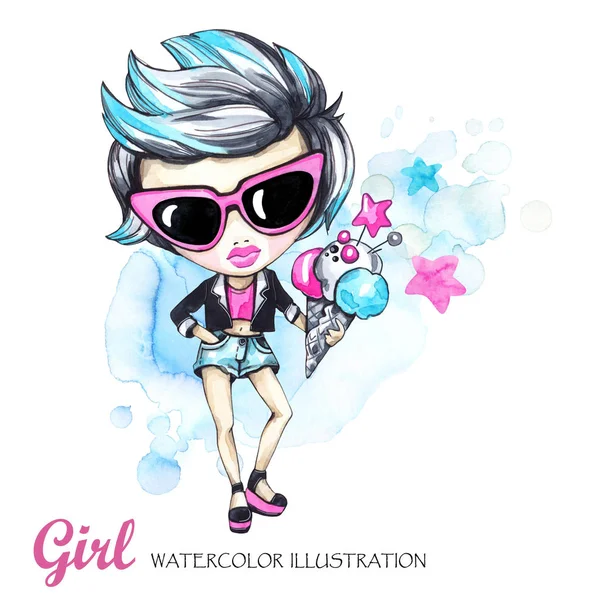 Fashion girl with ice cream. — Stock Photo, Image