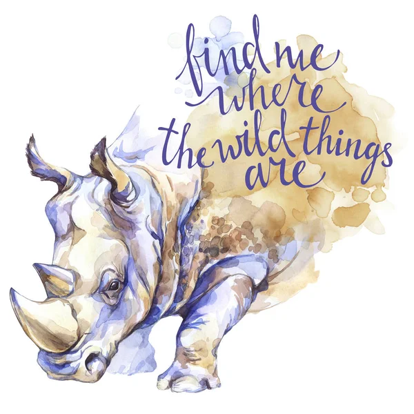 Watercolor rhinoceros with  inspiration phrase. — Stock Photo, Image
