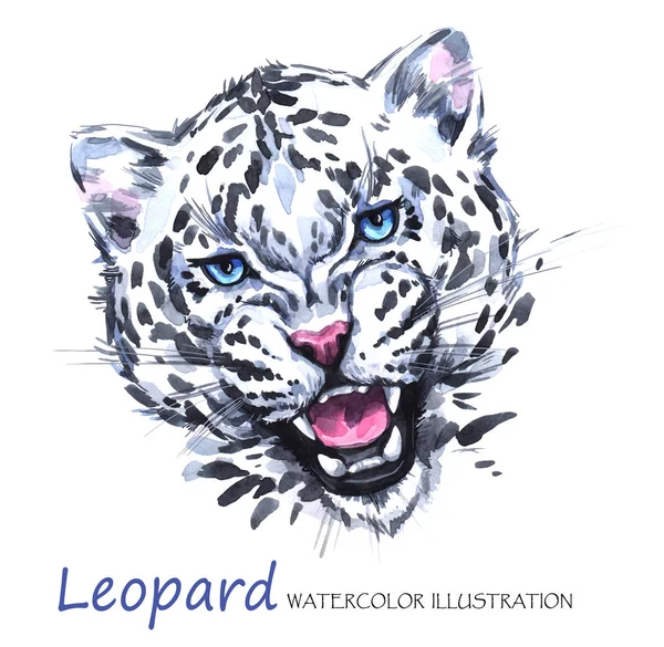 Aquarell brüllender Leopard — Stockfoto