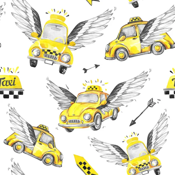 Akvarell varrat nélküli mintát taxi autók — Stock Fotó