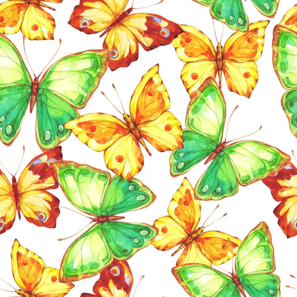 Handgeschilderde vlinders naadloze patroon — Stockfoto