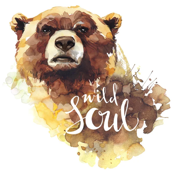 Watercolor bear with  words Wild Soul Stock Picture