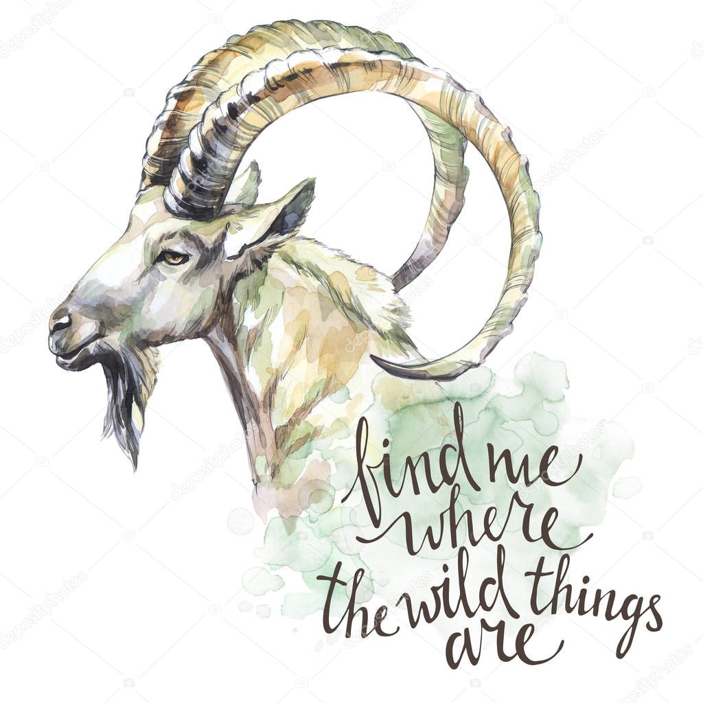 Watercolor goat with handwritten inspiration phrase.