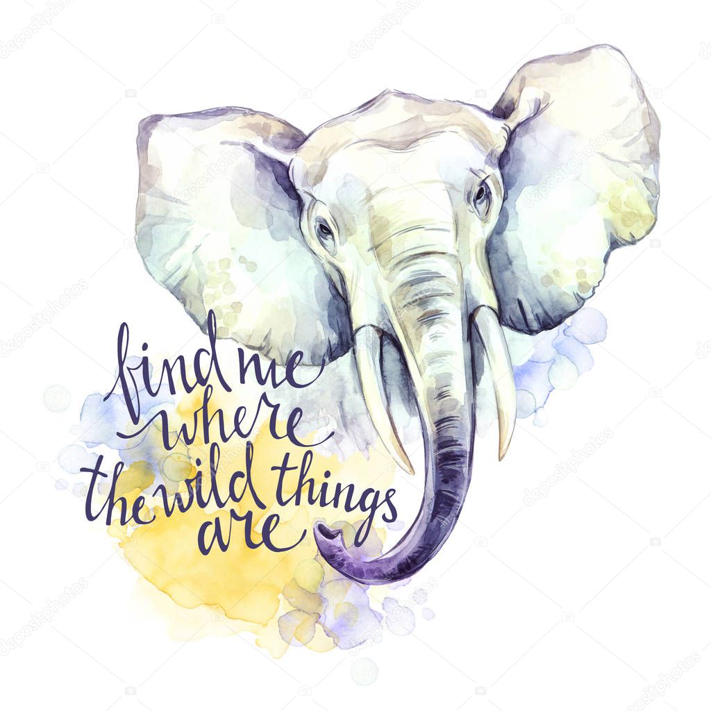 Watercolor elephant with handwritten inspiration phrase.