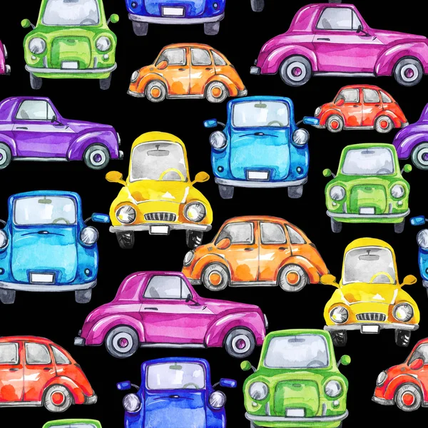 Hand painted retro cars pattern. — Stock Photo, Image