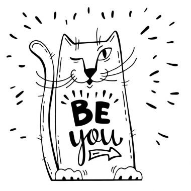 Vektör olumlu kartı ile karikatür kedi. 