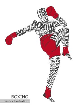 Vektör boksör. Tematik kelimenin atlet silüeti.