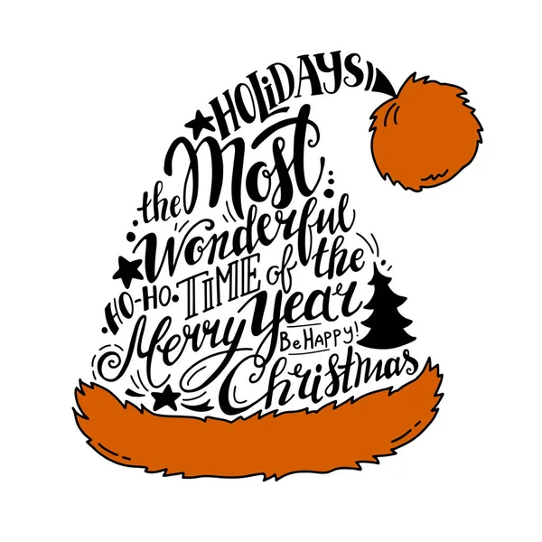 Vettore Illustrazione vacanze invernali. Silhouette natalizia Santa Hat con scritte di auguri . — Vettoriale Stock