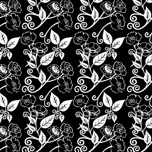 Illustration vectorielle du motif de fleurs noires et blanches — Image vectorielle