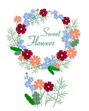 Güzel renkli çiçek çelenk vektör çizim