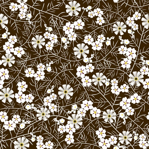 Illustration vectorielle du motif de fleurs blanches et brunes sans couture — Image vectorielle
