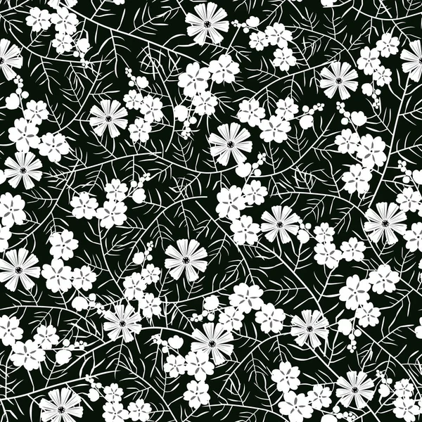Illustration vectorielle du motif de fleurs blanches et noires sans couture — Image vectorielle