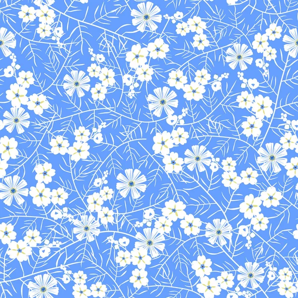 Векторная иллюстрация бесшовного белого и синего цветочного узоров — стоковый вектор