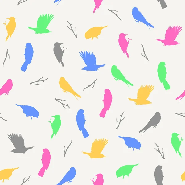 Vector illustration of light pastel seamless pattern with birds and branches