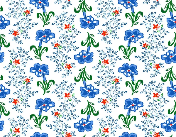 Vektorové ilustrace zajímavé modré květiny vzor bezešvé — Stockový vektor