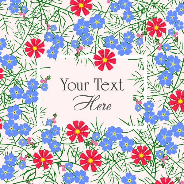 Tebrik kartı mavi ve kırmızı çiçekler ile vektör çizim