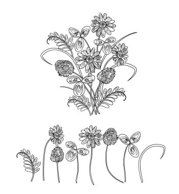 Buket çiçekler yapılan vektör Illustration. Kroki.