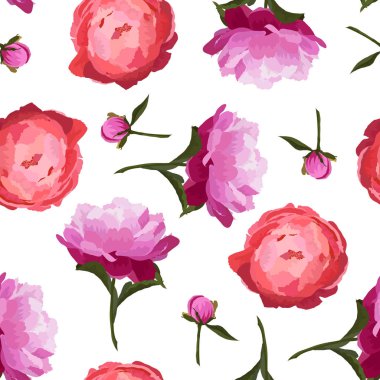 Dikişsiz desen renkli peonies vektör çizim çiçek.