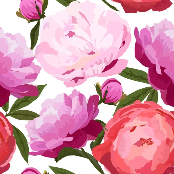 大きな牡丹の花のシームレス パターンのベクトル イラスト. — ストックベクタ