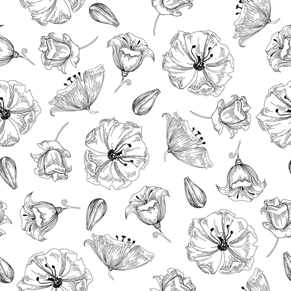 Illustration vectorielle de belles fleurs motif sans couture. Croquis . — Image vectorielle