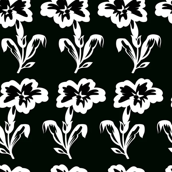 Illustration vectorielle de fleurs blanches et noires motif sans couture — Image vectorielle