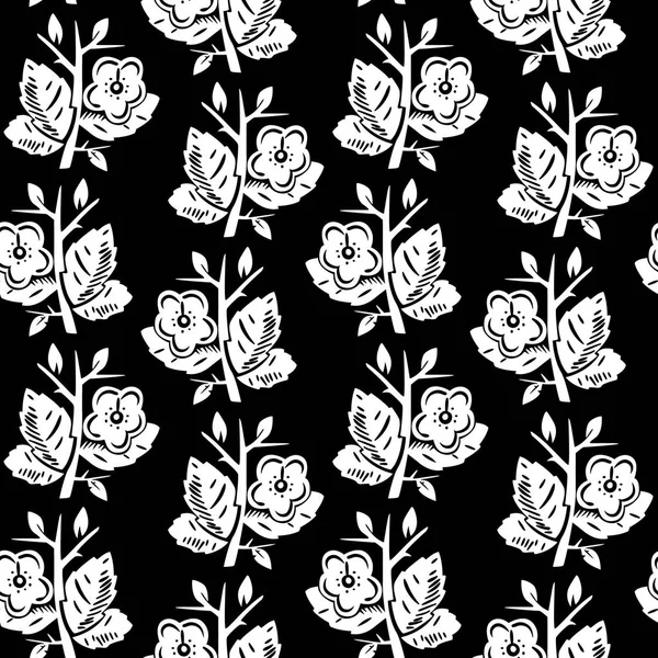 Illustration vectorielle de motifs abstraits sans couture de fleurs noires et blanches — Image vectorielle