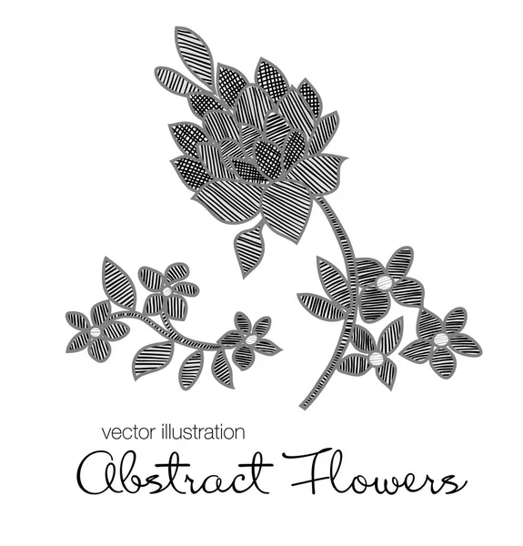 Ilustração vetorial de flores e folhas brancas pretas abstratas . —  Vetores de Stock