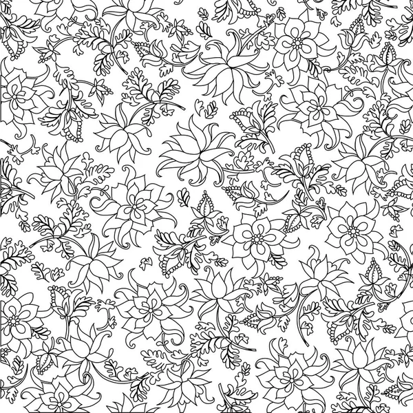 Vector illustration of seamless flowers pattern. Black and white ornament. — Stock Vector