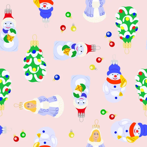 Illustration vectorielle de jouets d'arbre de Noël motif sans couture — Image vectorielle